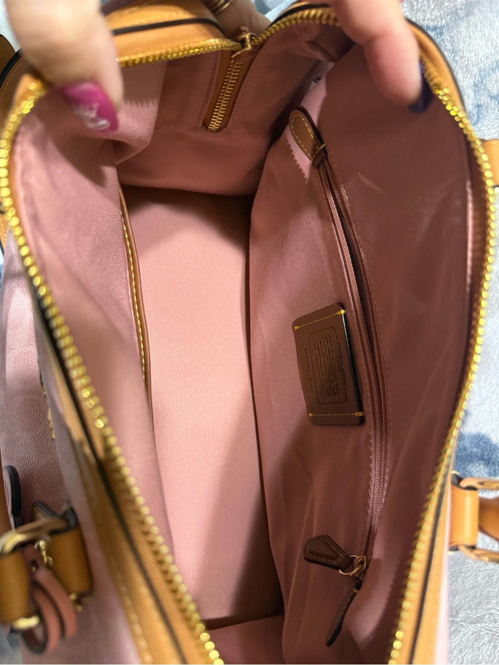 Coach 2026 Powder Pink Satchel with Tan Trim and Floral Charm - Picture 5 of 5
